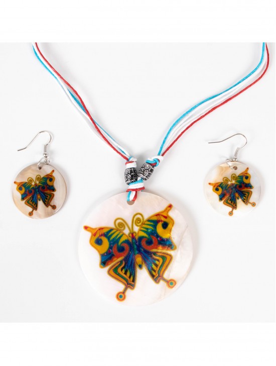 Fashion Butterfly Print Shell Necklace and Earrings Set